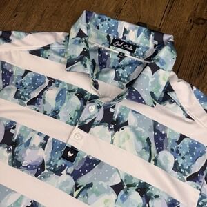 Bad Birdie Golf Polo Shirt Men Xl Blue Green Cactus Print Watercolor Performance